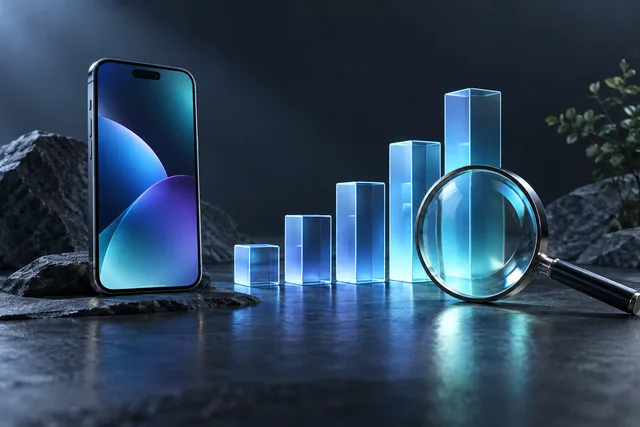 Smartphone and translucent blocks illustrating public app download milestones