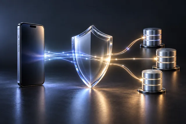 Glass shield protecting a smartphone connection to data nodes